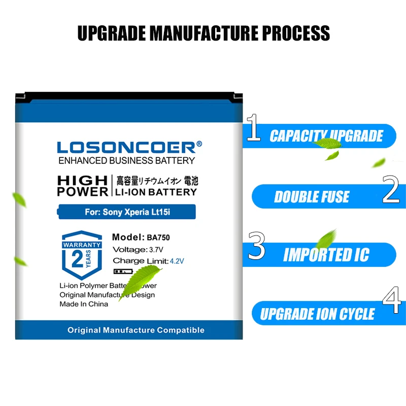 100% Оригинальный LOSONCOER 3600 мАч BA750 для Sony Ericsson Xperia Arc S LT15i X12 LT18i мобильный телефон