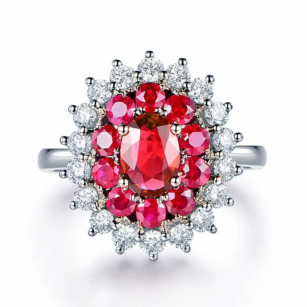 Роскошные камни-сапфиры с красным и синим кристаллом в стиле принцессы кольца