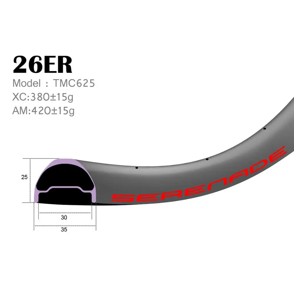

XC-AM Hookless carbon mountain bike wheels 35mm wide 26er rims TMC625