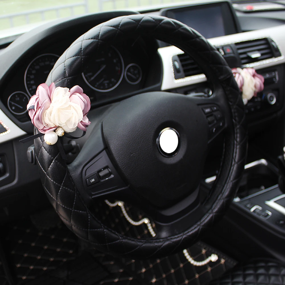 Steering Wheel Cover Чехол рулевого колеса автомобиля коробка для салфеток с цветами Солнцезащитный козырек CD сумка для хранения подголовник поясная подушка Шестерня переключения воротник для женщин автостайлинг - Название цвета: Steering Wheel Cover