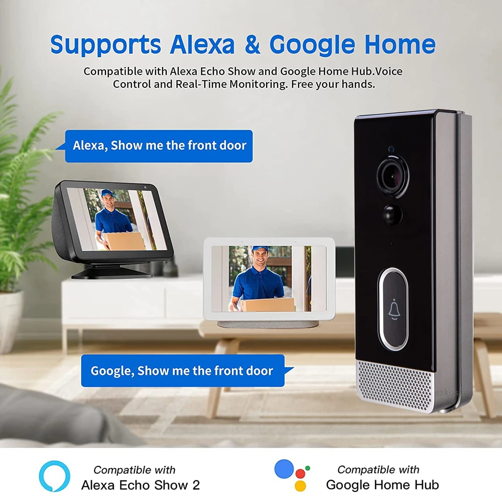 Tuya Video Doorbell Camera Doorbell WIFI Video Intercom Wireless Home with Camera Waterproof Battery Smart Home for Google Alexa enlarge