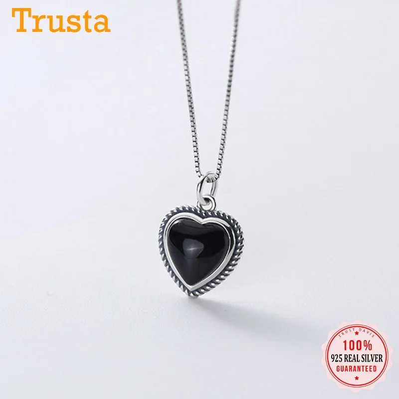 

Trustdavis Настоящее серебро 925 пробы, тайское серебро, очаровательное романтическое черное сердце, ожерелье для женщин, изящное ювелирное издел...