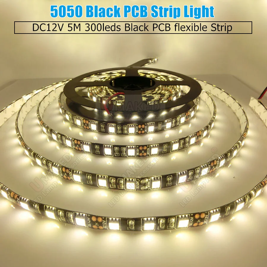 

100m LED Strip 5050 DC12V Flexible LED Light, Black / White PCB, No Waterproof / Waterproof, 60LED/m Fita LED Light Strips