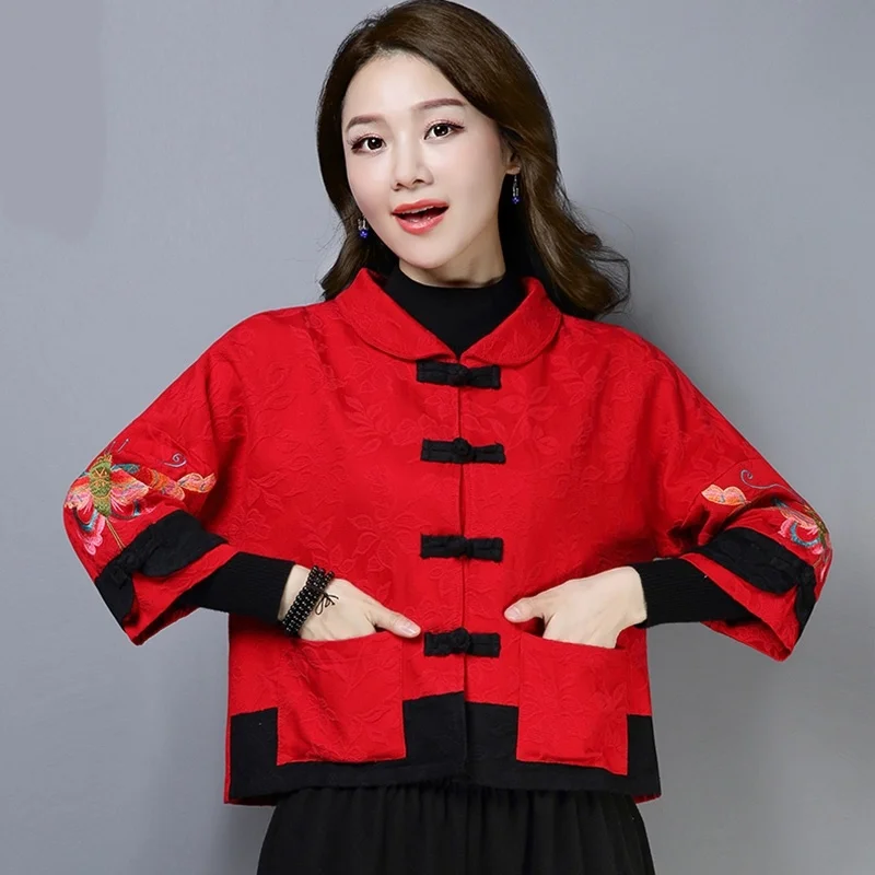 Традиционная китайская одежда Женский чонсам короткая куртка с вышивкой модная