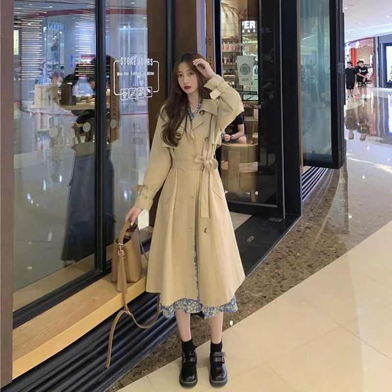 Стильное длинное пальто на зиму для женщин в винтажном стиле хаки Пальто