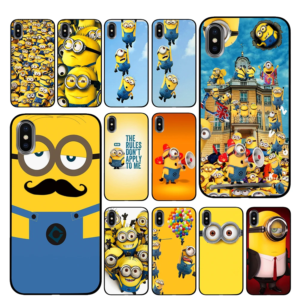 С милыми миньонами из мультфильма черные чехлы для телефонов iPhone 5 5S SE 6 6s 7 8 Plus X XS Max XR задняя крышка