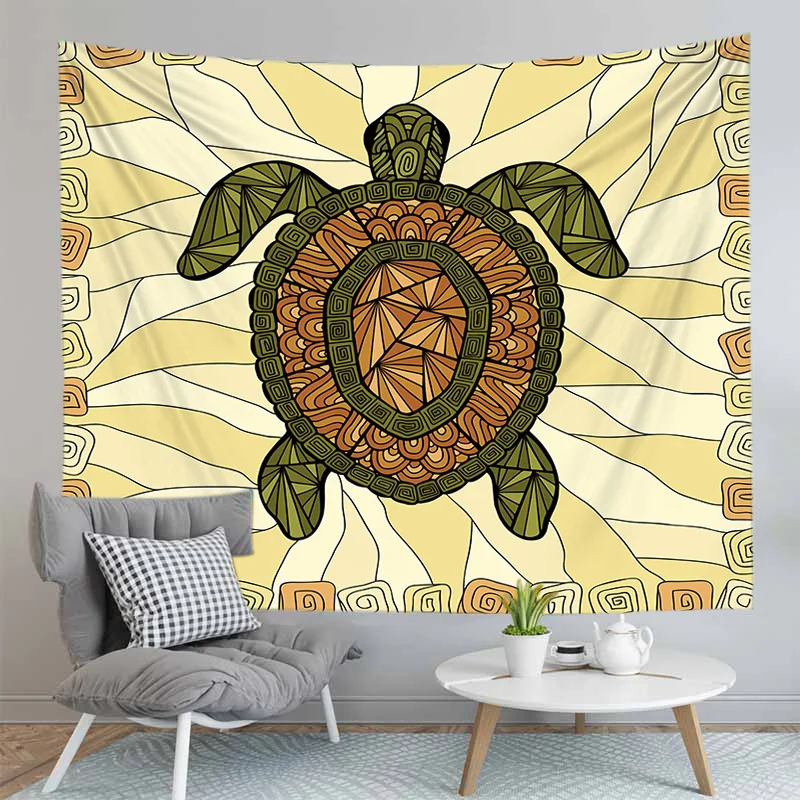 

Ocean Tortoise Wall Hanging Tapestry Cartoon Animal Print Bohemian Background Cloth For Living Room Decor