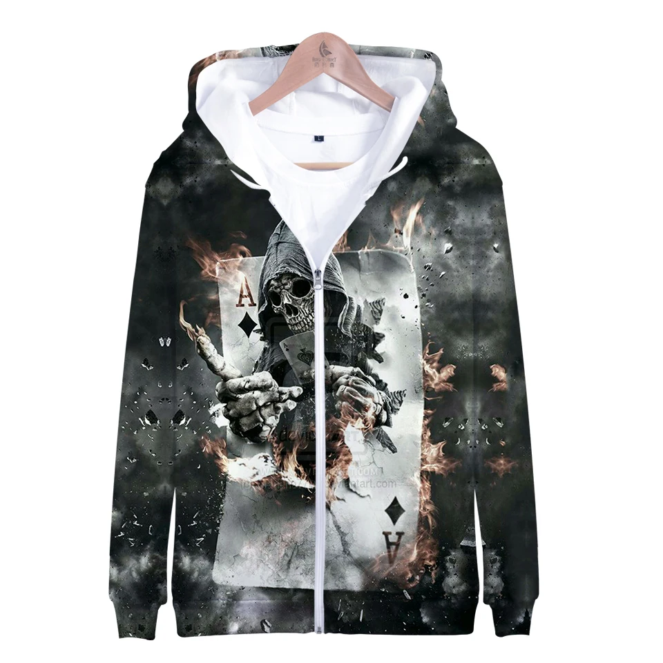 

Loose 3D Printed Skull Zipper Hoodies Men 2019 Fashion Skull Hoodie Sweatshirt Hip Hop 3D Zipper Sweatshirt Teenage Clothes