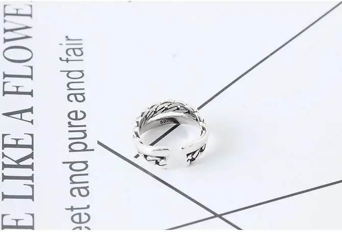 S925 тайское серебряное женское кольцо круглое Ретро огорченное широкое с