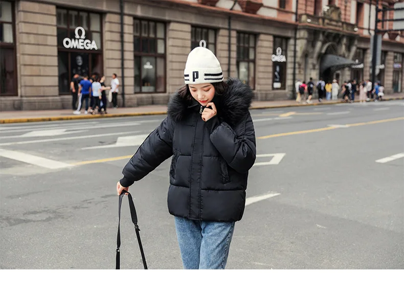 Меховое зимнее хлопковое пуховое пальто с капюшоном, Женская однотонная тонкая куртка больших размеров, Корейская утолщенная теплая парка, пальто Vetement Femme