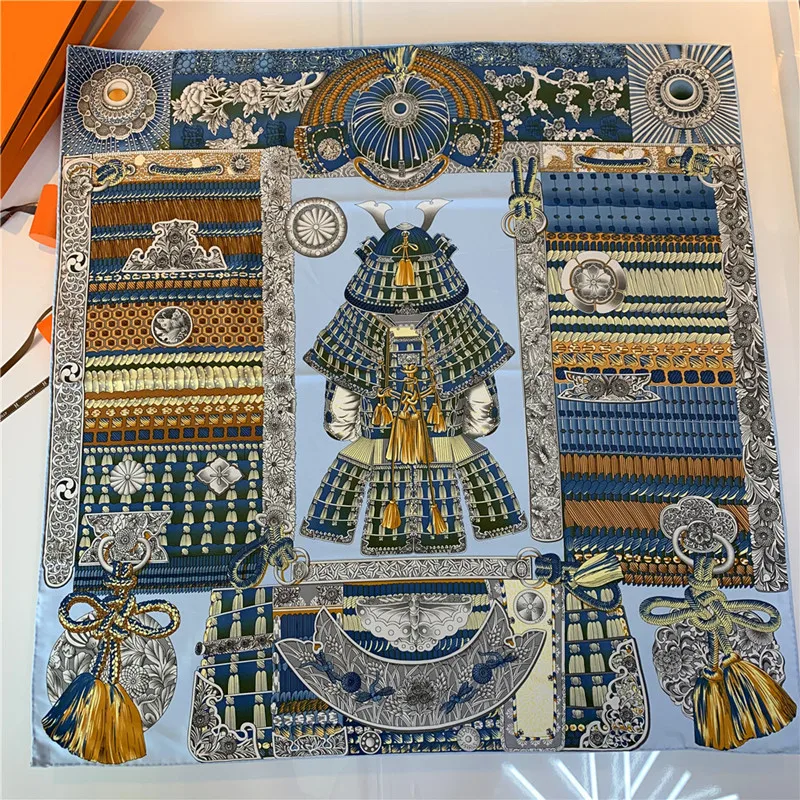 90 cm manueller handgerollter Twill-Seidenschal für Damen, Krieger-Rüstung, gekräuselt, quadratische Schals, Echarpes, Foulards, Femme, Wickeltuch, Bandana, Hijab – Detail 13
