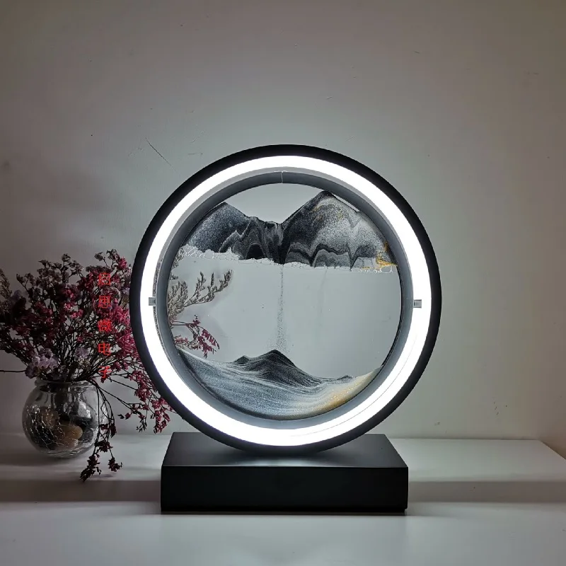 USB Led Hourglass table lamp Craft quicksand 3D Natural Landscape Flowing Sand dimmable Moving Night Light lampara led | Лампы и