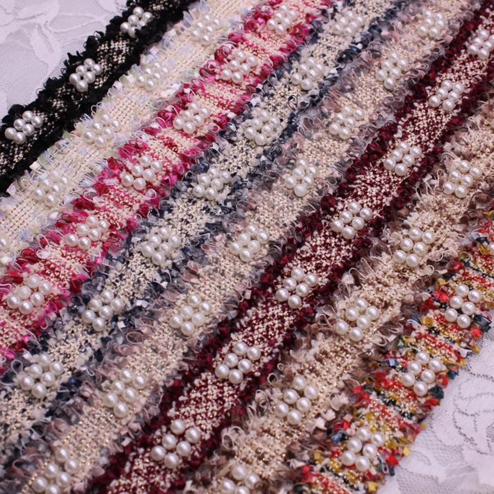 1 ярд 3 см винтажная нейлоновая жемчужная вышитая бисером кисточка кружевная