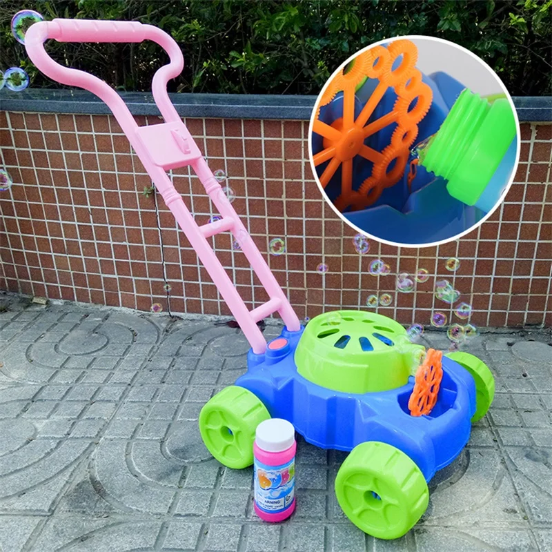 

Hand Push Bubble Car Walker Push Toy Children Bubble Lawn Mower Outdoor Toy Portable Interactive Present For Children Kids Toy