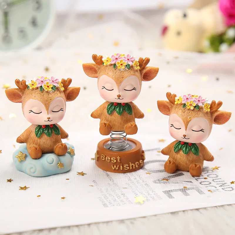 

Car Interior Creative Shaking Head Ornament Lovely Deer Home Desktop Decoration Crafts Children's Birthday Gift Cake Accessories