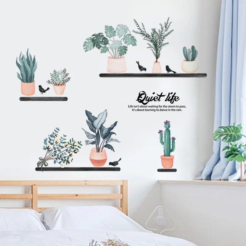 

Nordic Green Potted plants Wall Stickers Living room Bedroom Kids rooms Wall Decor Desk Background DIY Stickers Home Decoration