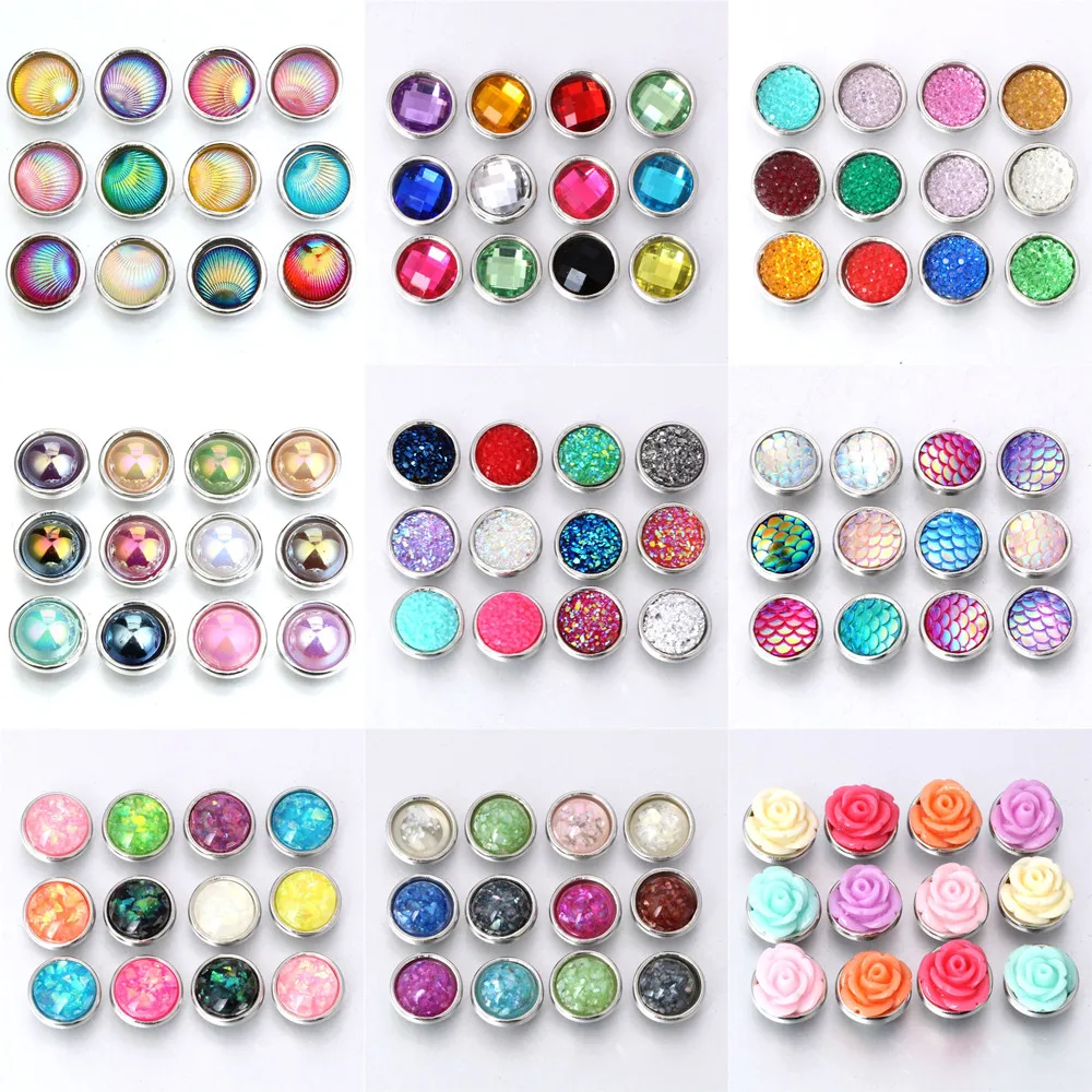 

10pcs/lot Mix Style 12mm Resin Snap Button Fit Mini Snap Bracelet Earrings Necklace For Snap Button Jewelry Accessories