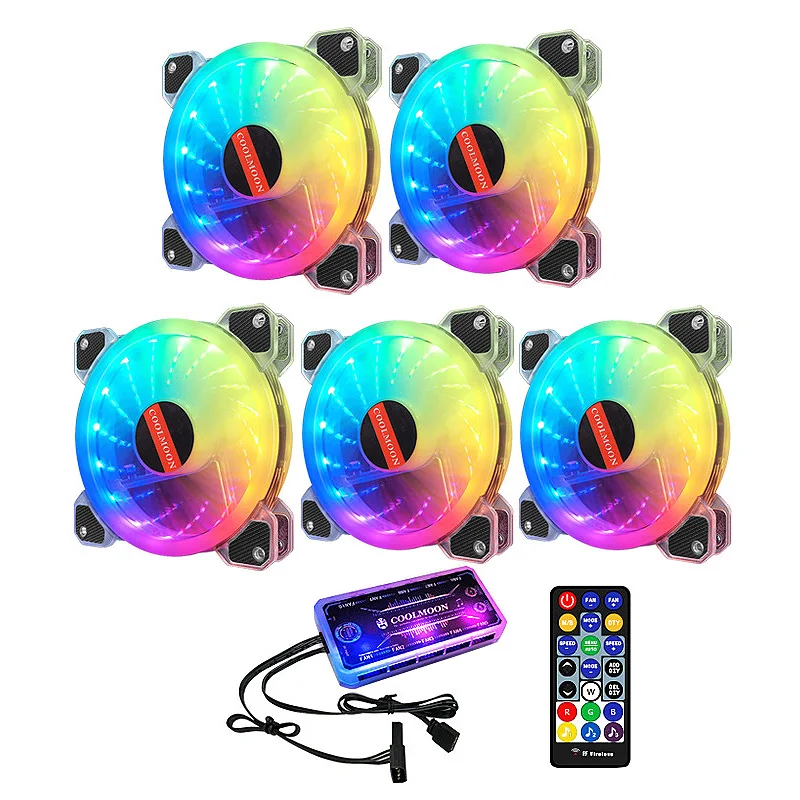 

COOLMOON чехол для компьютера охлаждающий вентилятор, регулировка RGB 120 мм бесшумный + музыкальный контроллер, вентилятор радиатора для компьют...