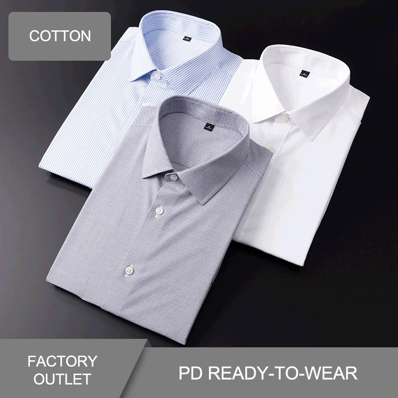 Summer New Style Cotton Striped Plaid Shirt For Men Pure Color Short Sleeve Men's Business Fashion Wear Tops | Мужская одежда