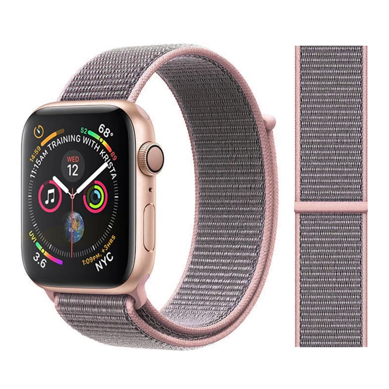Для наручных часов Apple Watch, версии 3/2/1 38 мм 42 мм нейлон мягкий дышащий нейлон для наручных часов iWatch, сменный ремешок спортивный бесшовный series4/5 40 мм 44 мм - Цвет ремешка: Color5 Pink sand