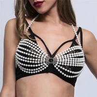 adjustable sling pearl sling bralette chain womens sexy bra chain fashion nightclub festival body chain jewelry accessories