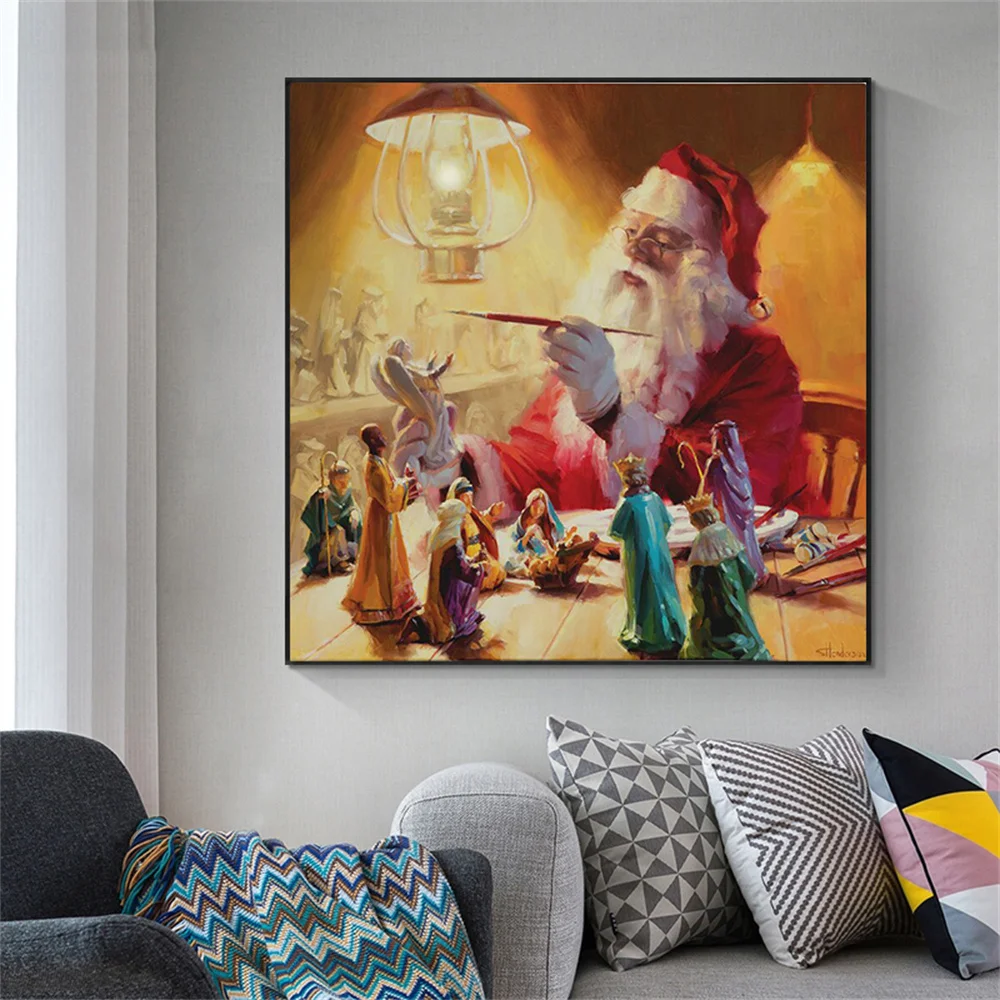 

Wall Art Canvas Painting Santa Claus Poster and Prints Christmas Picture For Living Room Cuadros Modern Home Decor Frameless