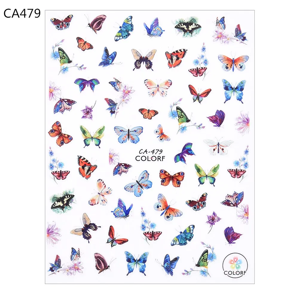 

Gold and Silver Butterfly 3D Nail Holographic Sticker Daisy Colorful Marble Nail Art Self-adhesive Decoration Design For Nails