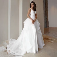 luxury mermaid wedding dresses shiny tulle detachable exquisite layered ruffle train charming gowns sleeveless sexy backless
