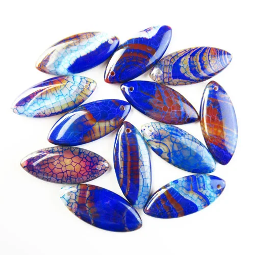 

12Pcs Charming 34x15x5mm Blue Orange Fire Agate Olivary Pendant Bead for Jewelry Making SK60458