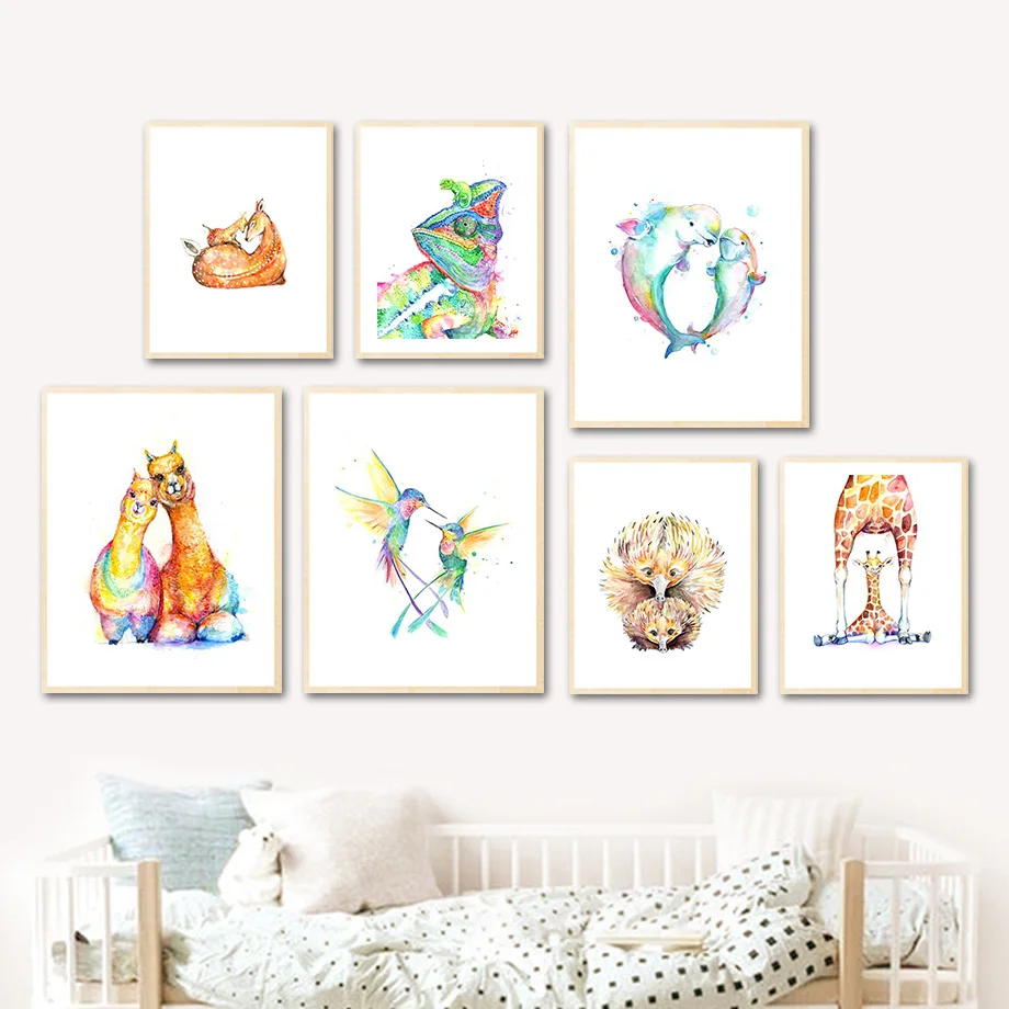

Deer Camel Bird Dolphin Giraffe Hedgehog Baby Wall Art Canvas Painting Nordic Posters And Prints Wall Pictures Kids Room Decor
