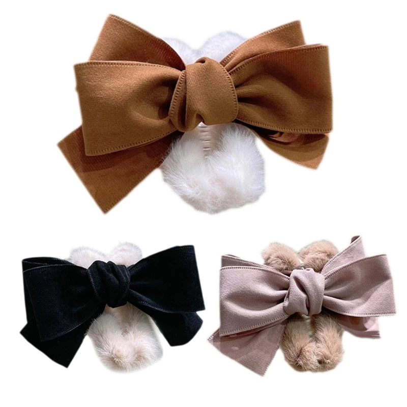 

Plush Hair Claw Clip Large Bowknot Barrette Non Slip Hair Clamps Ponytail Holder G5AE