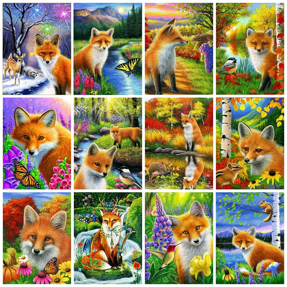 

5D Diamond Embroidery Animals Full Square/Round Diamond Painting Fox Cross Stitch Mosaic Rhinestone Art Valentines Day Gift