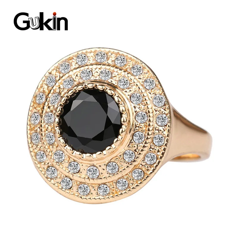 Женское кольцо Gukin черное Винтажное золотого цвета с кристаллами в стиле панк рок
