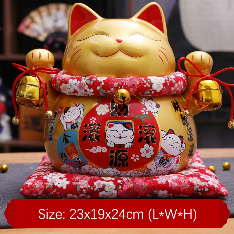 

Golden Ceramic Maneki Neko Home Decoration Ornament Fortune Cat Money Box Piggy Bank Figurine Feng Shui Decor