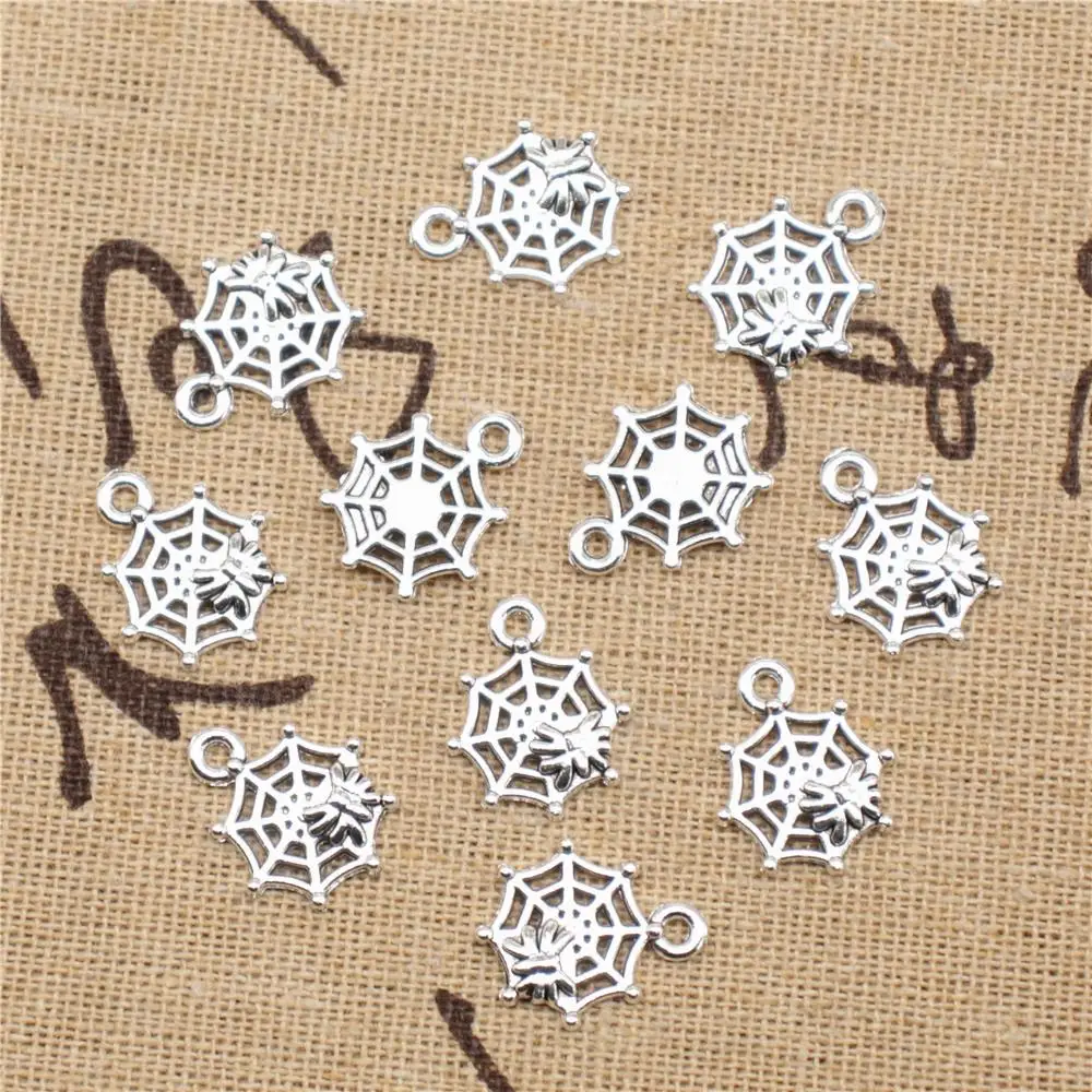 

Charms for jewelry making 20pcs 14x17mm antique silver color Spider web charms
