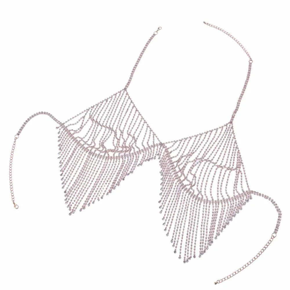 

European and American Sexy Beach Jewelry Diamond Tassel Body Chain Bikini Chest Chain Rhinestone Underwear Bra