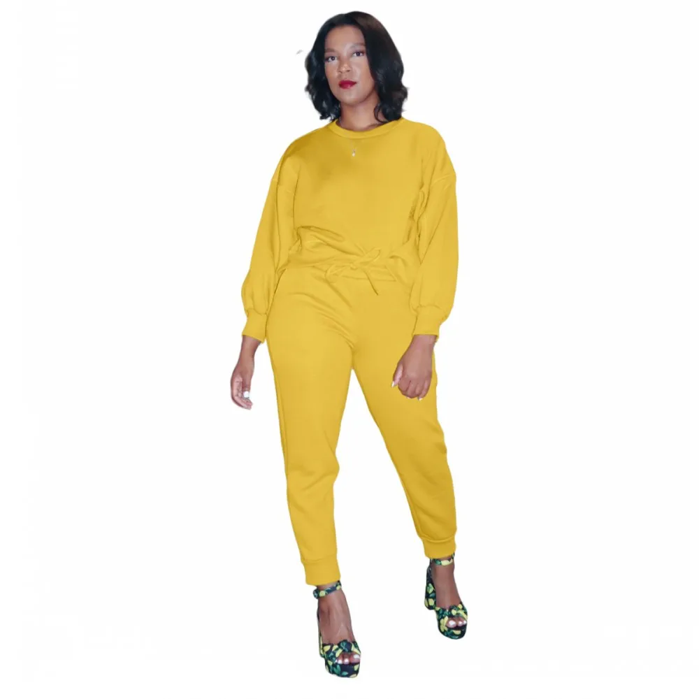 

Pure Color Winter Loose Long-Sleeved T-Shirt+Slim Trousers Two-Piece Suit 2021 African Women's Fashion Casual Tracksuit Outfits