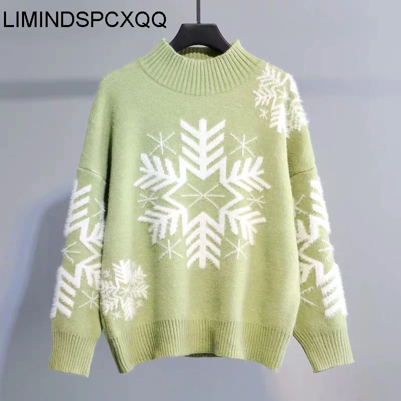 Рождественский норковый свитер с высоким воротником 2021 женский свободный