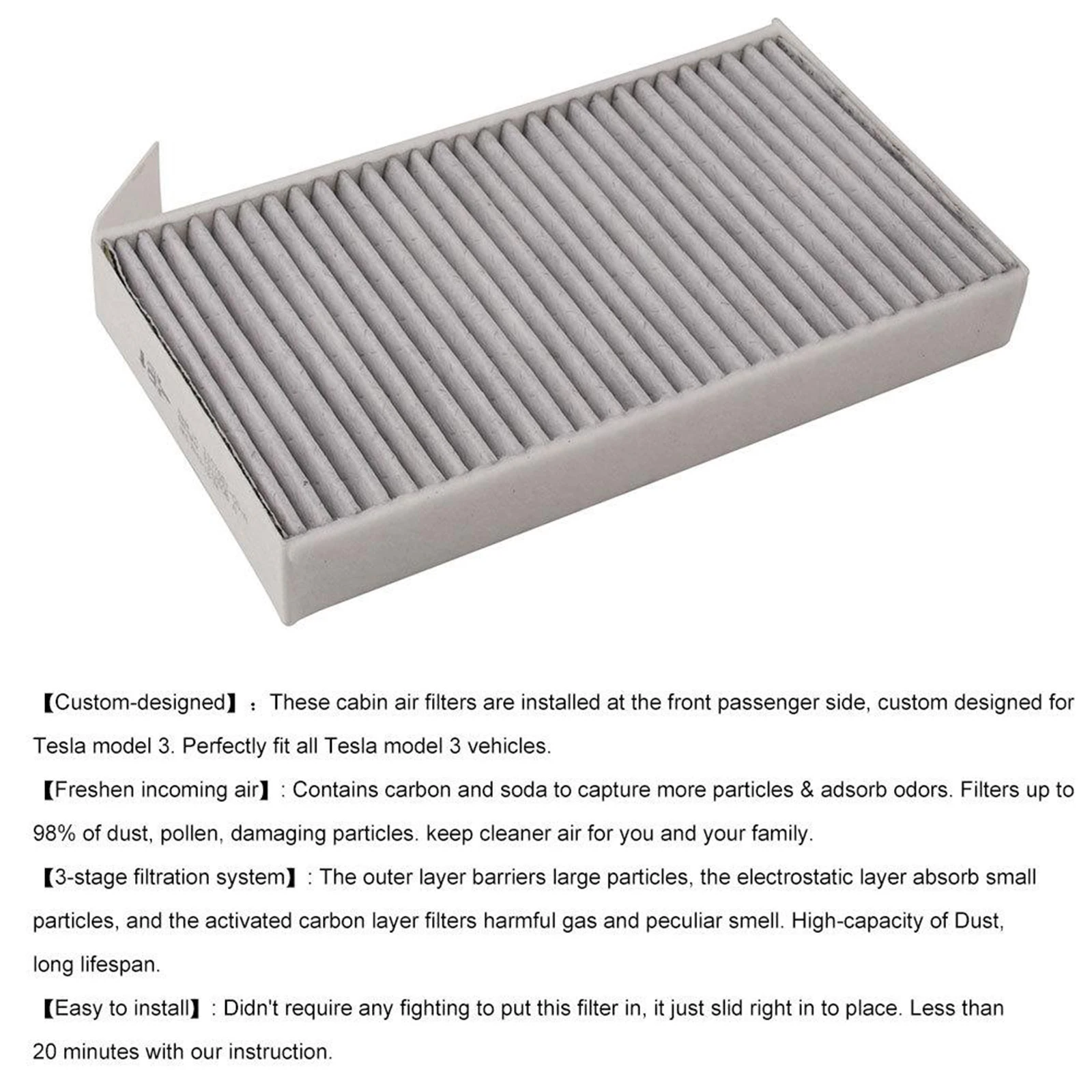 

Replacement Cabin Air Filter Activated Carbon Air Intake Filter for Tesla Model