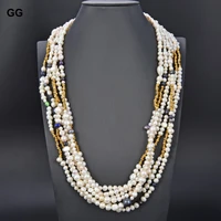 gg jewelry 6strands 21 23 white black mix color pearl necklace