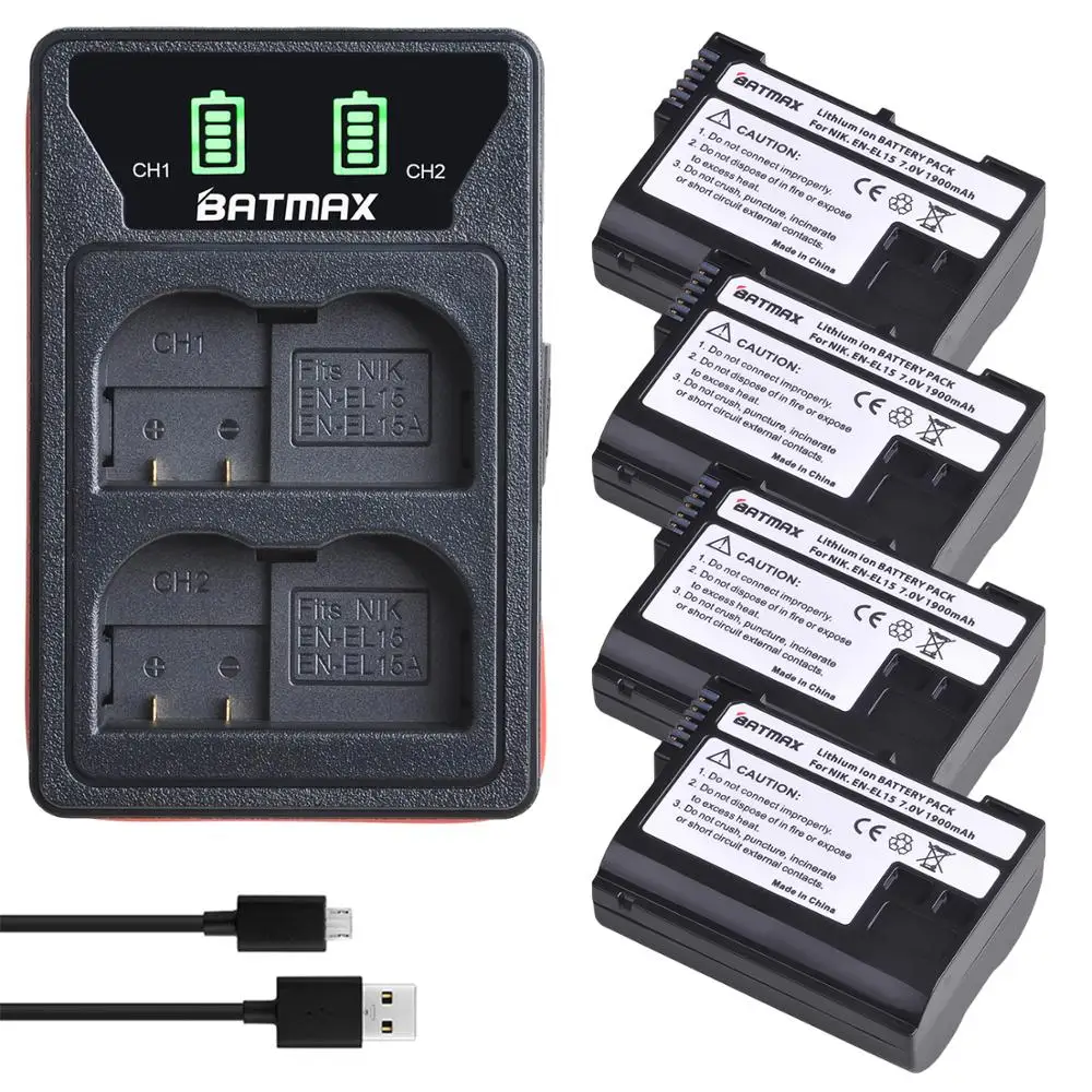 4X EN EL15 EL15A ENEL15 батарея + светодиодный USB зарядное устройство для Nikon D500 D600 D610 D750 D7000