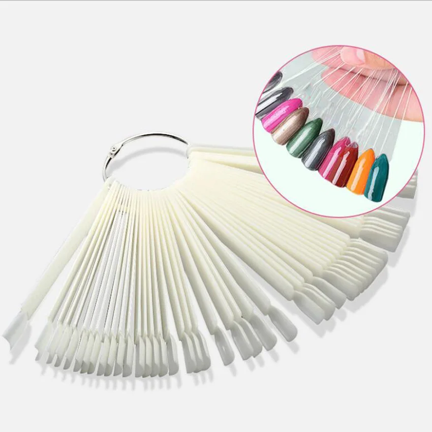 

50 Tips Nail Display Nail Card Fan-shaped False Nail Art Sticks For Gel Polish Transparent Nail Art Practice Nail Tools