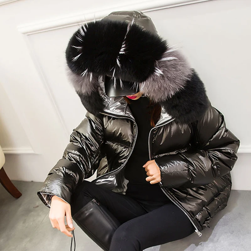 Winter Jacket Women Down Parkas Hooded White Duck Down Jacket Double Sided Waterproof Coat Large Real Natural Fox Fur 2021