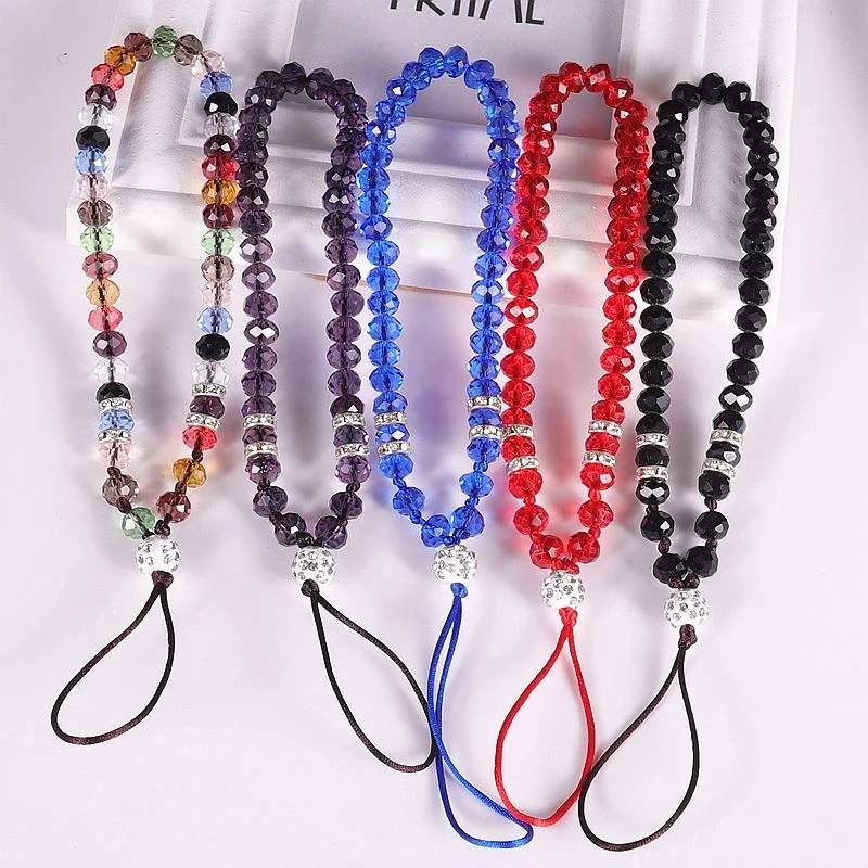 

Universal Phone Charm Strap Fashion Crystal Beads Hand Wrist Lanyard For Mobile Phone Keys Keychain Hand Wrist Strap Rope Cord