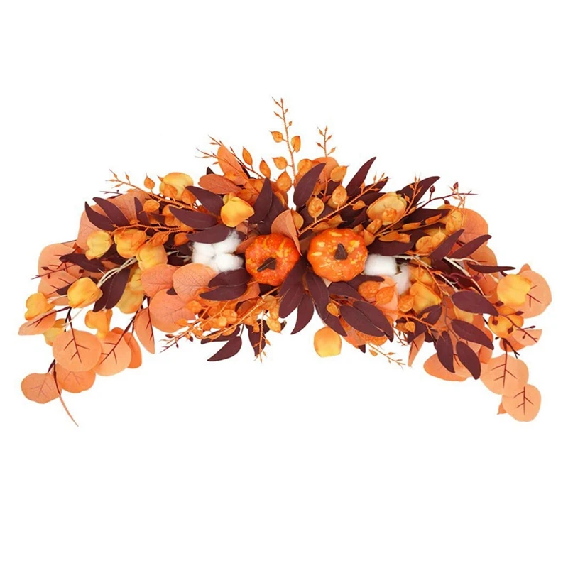 

Artificial Fall Swag, Maple Leaf and Pumpkins Cotton Decoration for Home Front Door Wall Garden Wedding Arch Party Decor