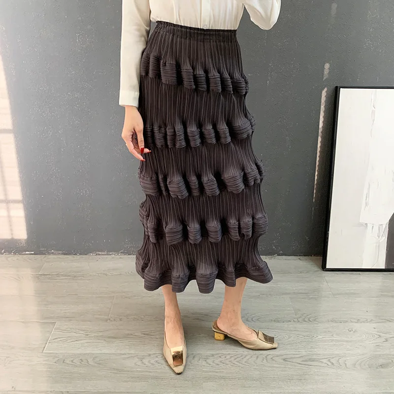 

SuperAen 2021 Autumn New Loose Plus Size Spliced Pleated Slim Straight A-LINE Solid Skirts for Women