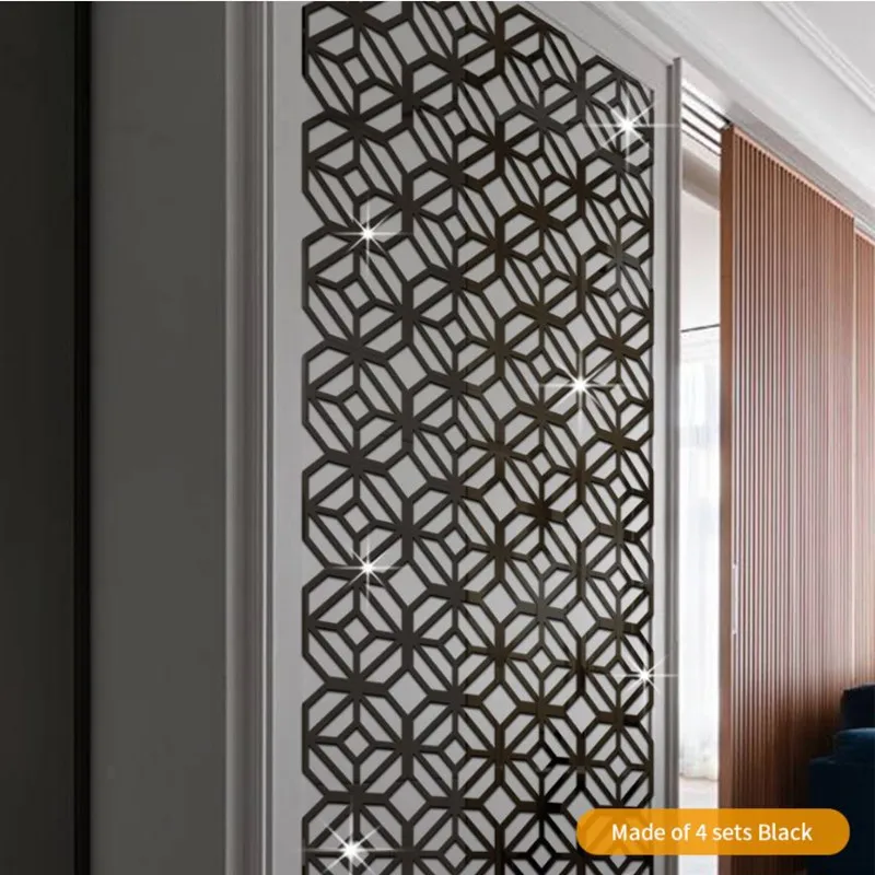 

12 pcs 28*28cm 3D Mirror Wall Sticker DIY Polygonal Acrylic Hollow Furniture Home Living Room Decoration Self-adhesive Stickers
