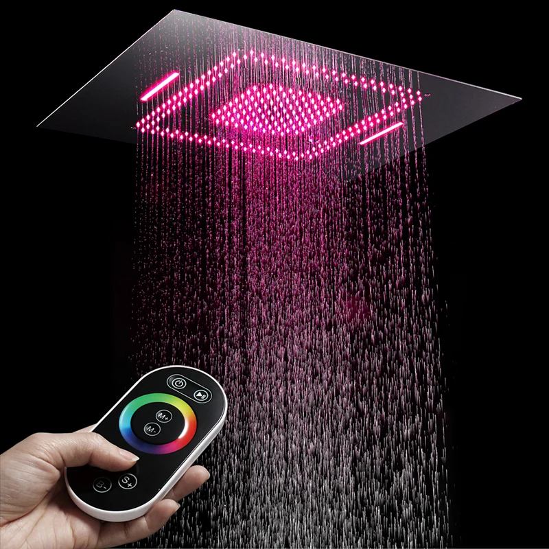 

60*80cm Rainfall Shower Heads Remote Control Led Light Ceiling Rain Shower head Waterfall Massage Bathroom Showerheads