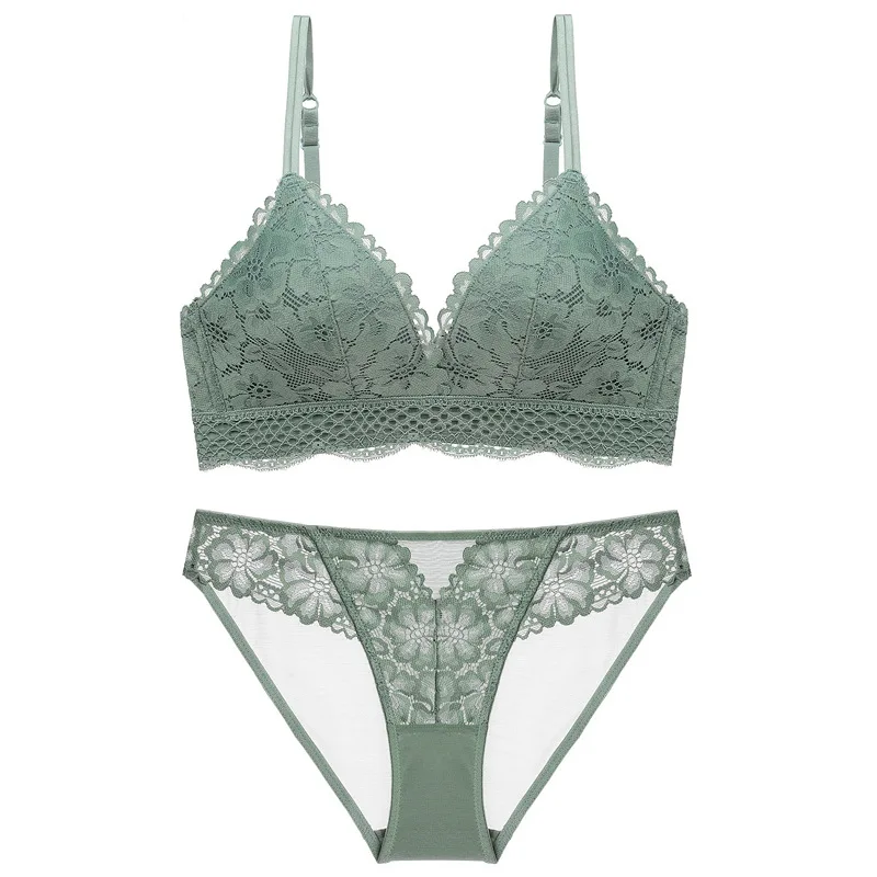 Bra Set Sexy Hot Gathered Lace Push Up Adjustable Thickness Underwear Breathable Comfort Embroidery Ladies Lingerie