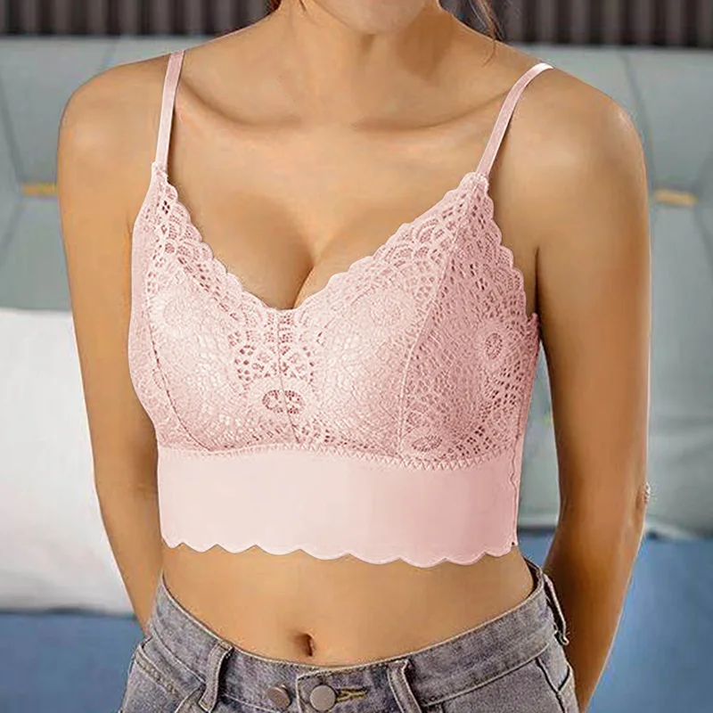 

Female Solid Color Bra Large Size Gathered Breathing Comfortable Lace Vest Tube Top sostenes underwear push up bralette lingerie